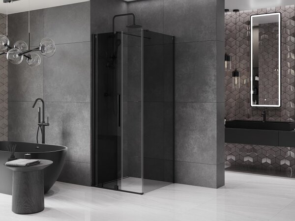 Mexen Velar, cabină de duș cu ușă glisantă 90 x 90 cm, sticlă gri 8 mm, negru mat, 871-090-090-41-70
