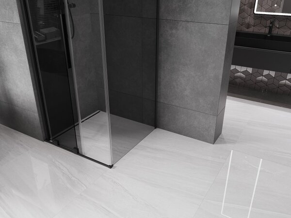 Mexen Velar, cabină de duș cu ușă glisantă 90 x 90 cm, sticlă gri 8 mm, negru mat, 871-090-090-41-70