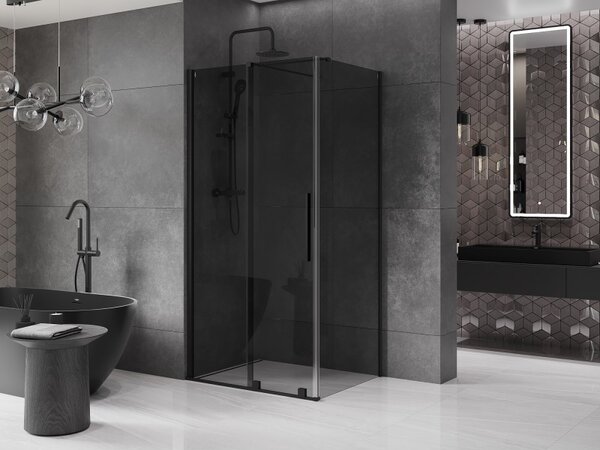 Mexen Velar, cabină de duș cu ușă glisantă 90 x 70 cm, sticlă gri 8 mm, negru mat, 871-090-070-41-70