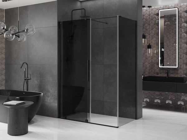Mexen Velar, cabină de duș cu ușă glisantă 150 x 90 cm, sticlă gri 8 mm, negru mat, 871-150-090-41-70