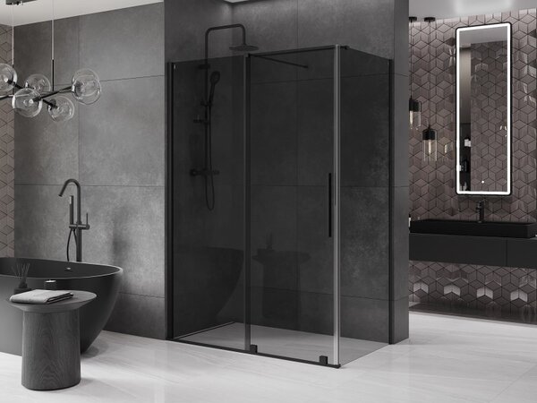 Mexen Velar, cabină de duș cu ușă glisantă 150 x 90 cm, sticlă gri 8 mm, negru mat, 871-150-090-41-70