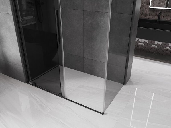 Mexen Velar, cabină de duș cu ușă glisantă 150 x 90 cm, sticlă gri 8 mm, negru mat, 871-150-090-41-70