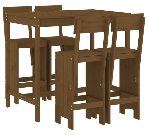 Set mobilier bar de grădină, 5 piese, maro miere lemn masiv pin