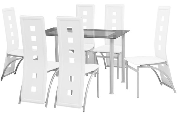 Set masă și scaune de bucătărie, 7 piese, alb