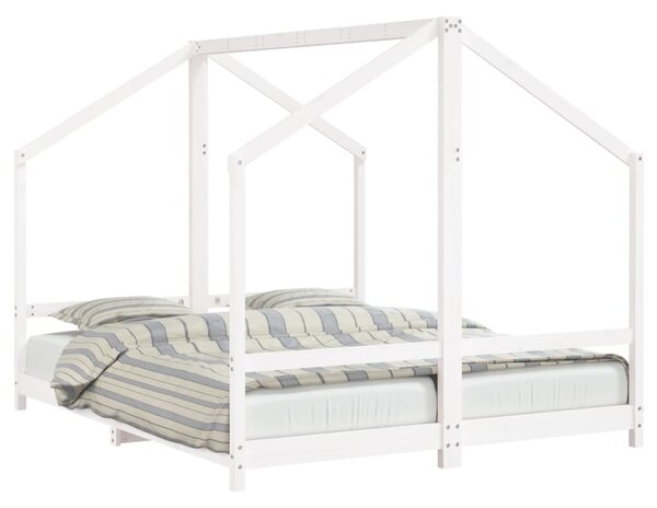 Cadru de pat pentru copii, alb, 2x(80x200)cm, lemn masiv de pin