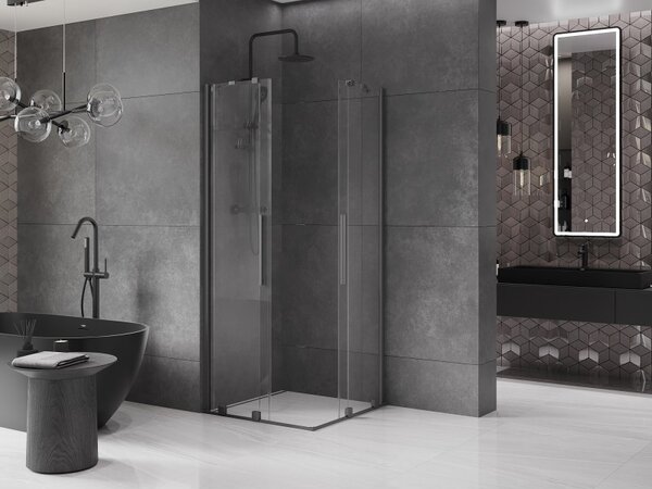 Mexen Velar Duo, cabină de duș cu ușă glisantă 90 x 90 cm, sticlă transparentă de 8 mm, grafit lustruit, 871-090-090-02-95