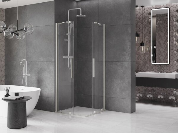 Mexen Velar Duo, cabină de duș cu ușă glisantă 90 x 90 cm, sticlă transparentă de 8 mm, oțel periat, 871-090-090-02-97