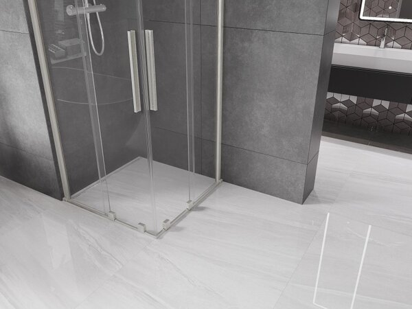 Mexen Velar Duo, cabină de duș cu ușă glisantă 90 x 90 cm, sticlă transparentă de 8 mm, oțel periat, 871-090-090-02-97