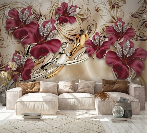 Fototapet Design floral elegant cu detalii complicate, Fototapet flori 3D, Fototapet populare, u70604 - Tapeko.ro
