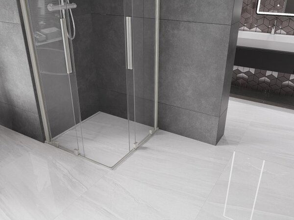 Mexen Velar Duo, cabină de duș cu ușă glisantă 90 x 90 cm, sticlă transparentă de 8 mm, oțel periat, 871-090-090-02-97
