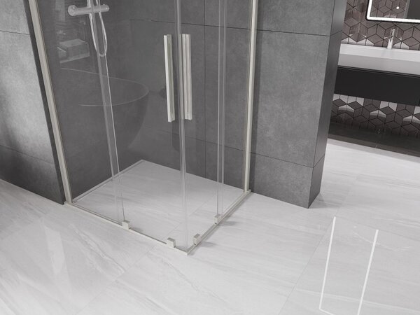 Mexen Velar Duo, cabină de duș cu ușă glisantă 100 x 90 cm, sticlă transparentă de 8 mm, oțel periat, 871-100-090-02-97