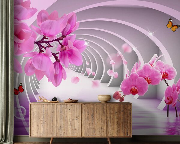 Fototapet Flori roz într-un tunel, Fototapet 3D, Fototapet populare, u70606 - Tapeko.ro
