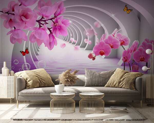 Fototapet Flori roz într-un tunel, Fototapet 3D, Fototapet populare, u70606 - Tapeko.ro