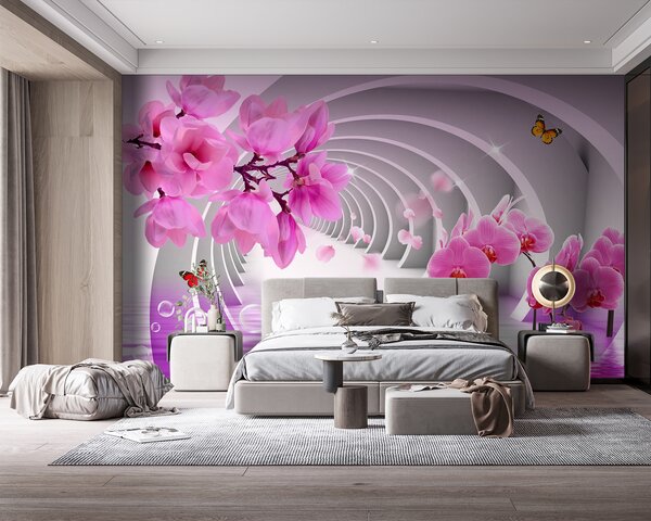 Fototapet Flori roz într-un tunel, Fototapet 3D, Fototapet populare, u70606 - Tapeko.ro