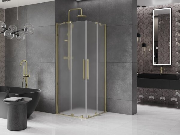 Mexen Velar Duo, cabină de duș cu ușă glisantă 100 x 100 cm, sticlă mată 8 mm, auriu lucios, 871-100-100-32-50
