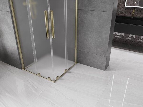 Mexen Velar Duo, cabină de duș cu ușă glisantă 100 x 100 cm, sticlă mată 8 mm, auriu lucios, 871-100-100-32-50