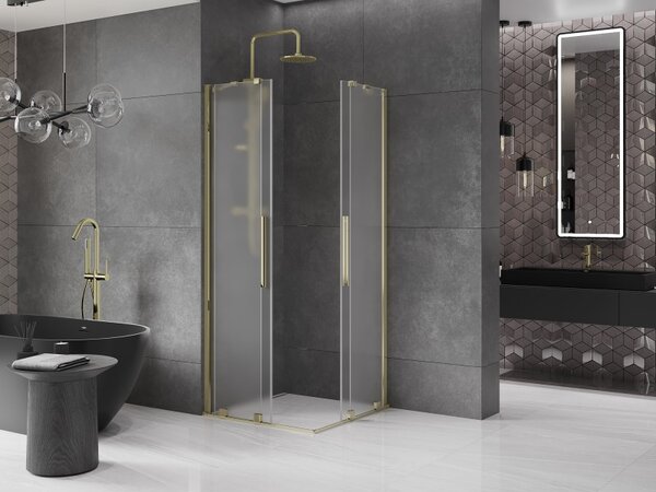 Mexen Velar Duo, cabină de duș cu ușă glisantă 100 x 100 cm, sticlă mată 8 mm, auriu lucios, 871-100-100-32-50