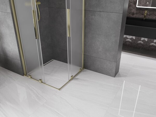 Mexen Velar Duo, cabină de duș cu ușă glisantă 100 x 100 cm, sticlă mată 8 mm, auriu lucios, 871-100-100-32-50