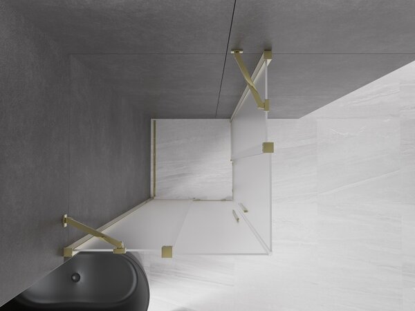 Mexen Velar Duo, cabină de duș cu ușă glisantă 100 x 100 cm, sticlă mată 8 mm, auriu lucios, 871-100-100-32-50
