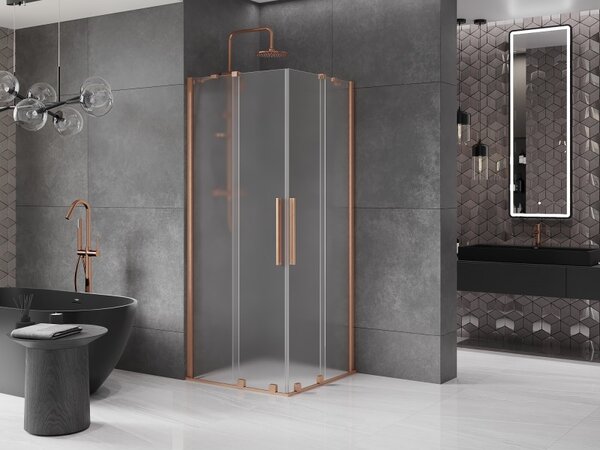 Mexen Velar Duo, cabină de duș cu ușă glisantă 80 x 80 cm, sticlă mată 8 mm, cupru mat, 871-080-080-32-65