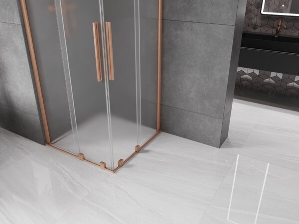 Mexen Velar Duo, cabină de duș cu ușă glisantă 80 x 80 cm, sticlă mată 8 mm, cupru mat, 871-080-080-32-65