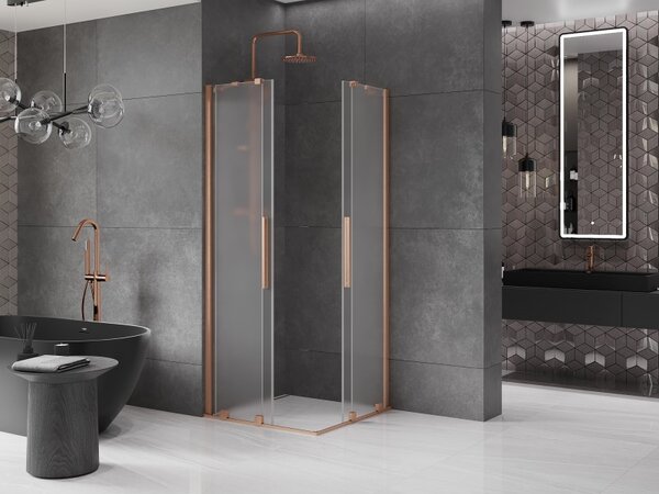 Mexen Velar Duo, cabină de duș cu ușă glisantă 80 x 80 cm, sticlă mată 8 mm, cupru mat, 871-080-080-32-65