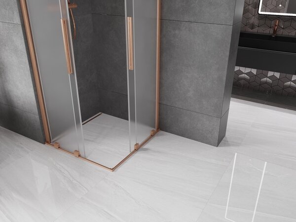 Mexen Velar Duo, cabină de duș cu ușă glisantă 80 x 80 cm, sticlă mată 8 mm, cupru mat, 871-080-080-32-65
