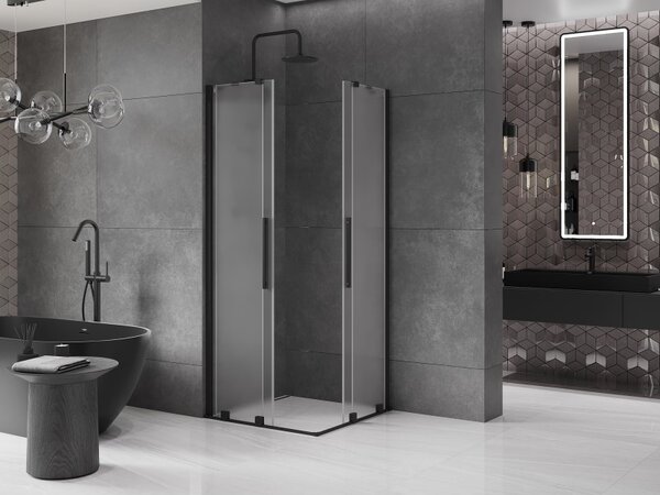 Mexen Velar Duo, cabină de duș cu ușă glisantă 80 x 80 cm, sticlă mată 8 mm, negru mat, 871-080-080-32-70