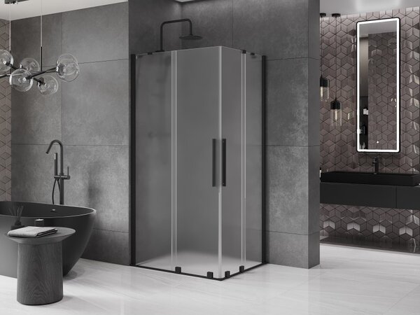 Mexen Velar Duo, cabină de duș cu ușă glisantă 90 x 80 cm, sticlă mată 8 mm, negru mat, 871-090-080-32-70