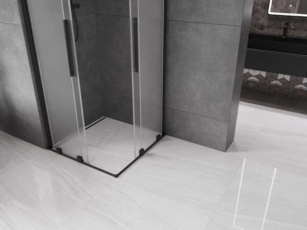 Mexen Velar Duo, cabină de duș cu ușă glisantă 80 x 80 cm, sticlă mată 8 mm, negru mat, 871-080-080-32-70