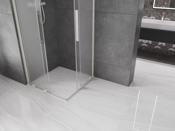 Mexen Velar Duo, cabină de duș cu ușă glisantă 100 x 100 cm, sticlă mată 8 mm, oțel periat, 871-100-100-32-97