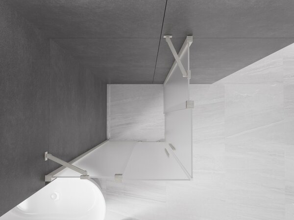 Mexen Velar Duo, cabină de duș cu ușă glisantă 100 x 100 cm, sticlă mată 8 mm, oțel periat, 871-100-100-32-97