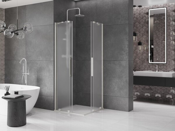 Mexen Velar Duo, cabină de duș cu ușă glisantă 100 x 100 cm, sticlă mată 8 mm, oțel periat, 871-100-100-32-97
