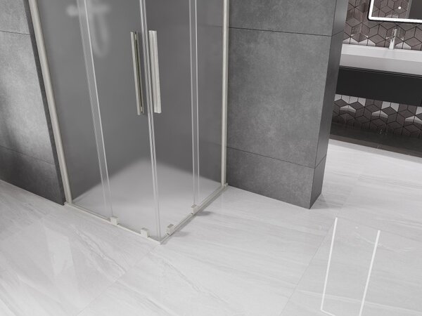 Mexen Velar Duo, cabină de duș cu ușă glisantă 100 x 100 cm, sticlă mată 8 mm, oțel periat, 871-100-100-32-97