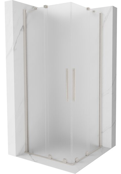 Mexen Velar Duo, cabină de duș cu ușă glisantă 100 x 100 cm, sticlă mată 8 mm, oțel periat, 871-100-100-32-97