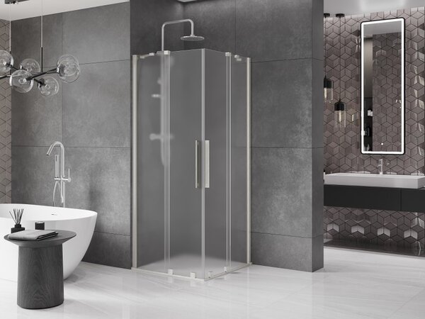 Mexen Velar Duo, cabină de duș cu ușă glisantă 100 x 100 cm, sticlă mată 8 mm, oțel periat, 871-100-100-32-97
