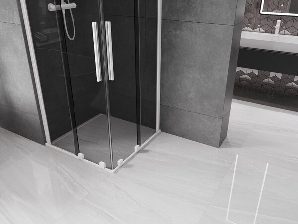 Mexen Velar Duo, cabină de duș cu ușă glisantă 100 x 100 cm, sticlă gri 8 mm, alb mat, 871-100-100-42-20