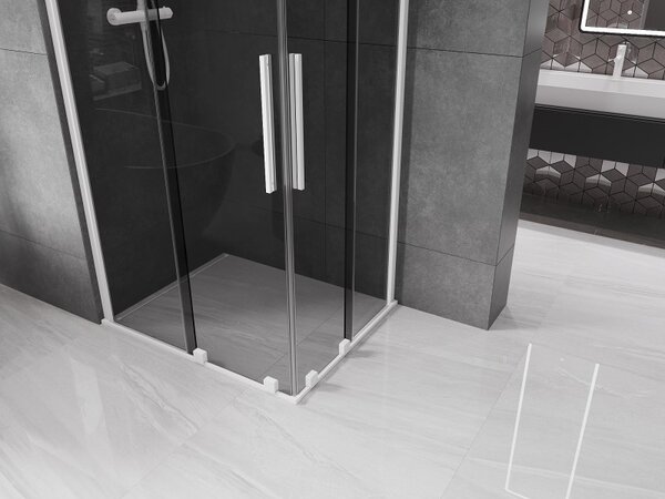 Mexen Velar Duo, cabină de duș cu ușă glisantă 90 x 80 cm, sticlă gri 8 mm, alb mat, 871-090-080-42-20