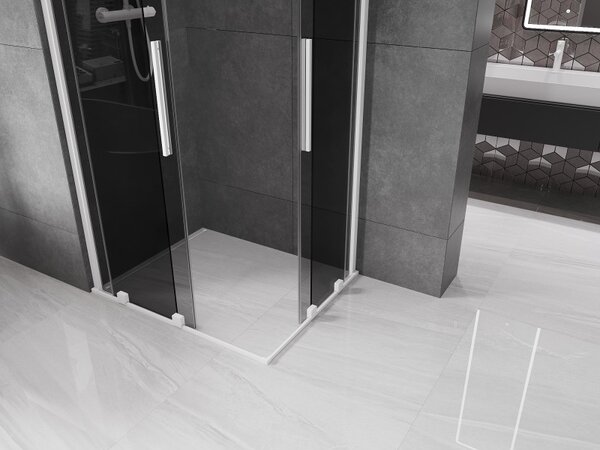 Mexen Velar Duo, cabină de duș cu ușă glisantă 90 x 80 cm, sticlă gri 8 mm, alb mat, 871-090-080-42-20