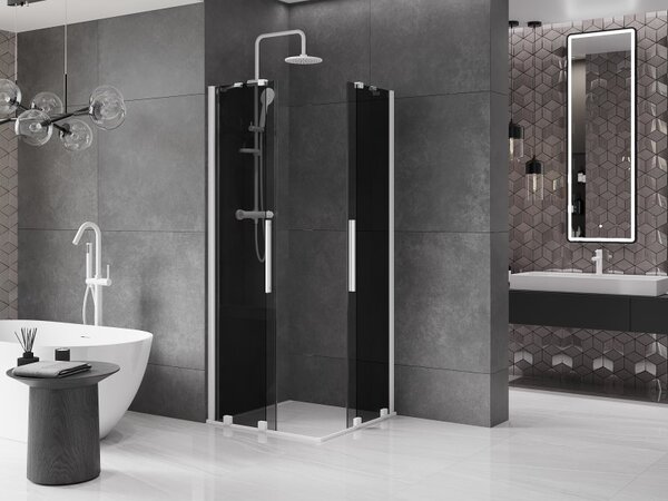 Mexen Velar Duo, cabină de duș cu ușă glisantă 100 x 100 cm, sticlă gri 8 mm, alb mat, 871-100-100-42-20