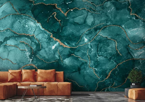 Fototapet Design elegant cu accente teal și calde, Fototapet marmură, Fototapet populare, u70782 - Tapeko.ro