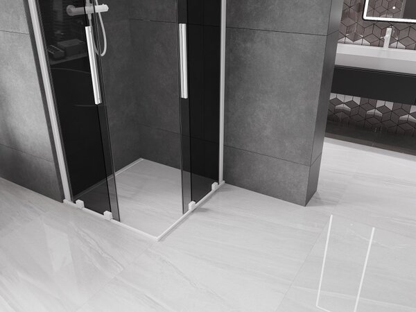 Mexen Velar Duo, cabină de duș cu ușă glisantă 100 x 100 cm, sticlă gri 8 mm, alb mat, 871-100-100-42-20