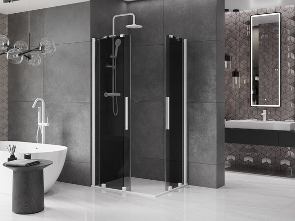 Mexen Velar Duo, cabină de duș cu ușă glisantă 90 x 80 cm, sticlă gri 8 mm, alb mat, 871-090-080-42-20