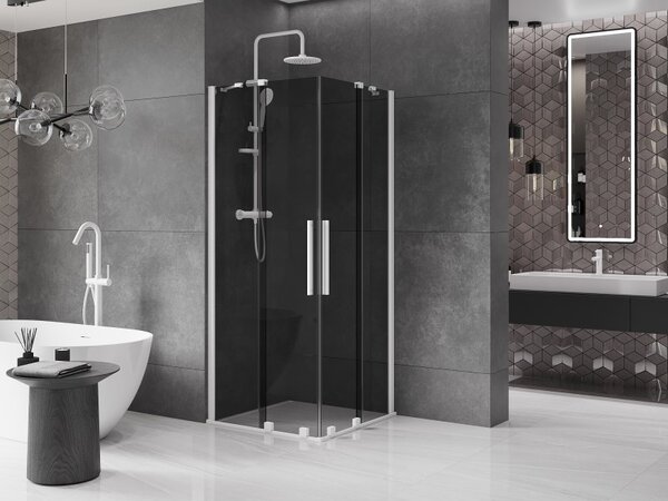 Mexen Velar Duo, cabină de duș cu ușă glisantă 100 x 100 cm, sticlă gri 8 mm, alb mat, 871-100-100-42-20