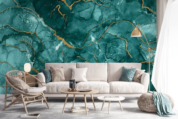 Fototapet Design elegant cu accente teal și calde, Fototapet marmură, Fototapet populare, u70782 - Tapeko.ro