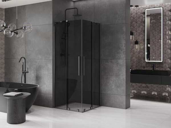 Mexen Velar Duo, cabină de duș cu ușă glisantă 100 x 100 cm, sticlă gri 8 mm, grafit lustruit, 871-100-100-42-66