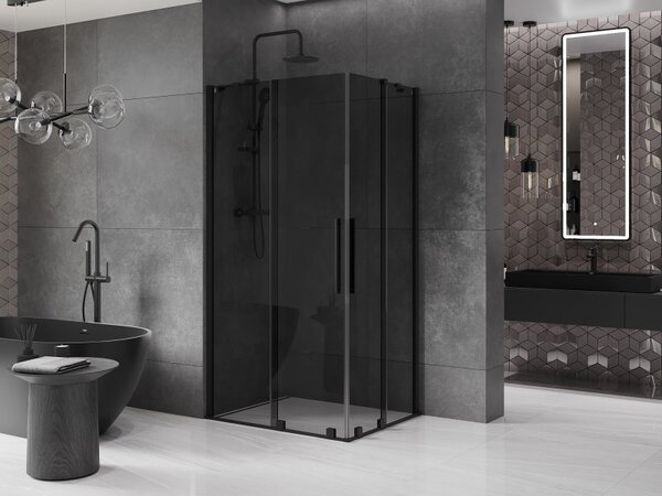 Mexen Velar Duo, cabină de duș cu ușă glisantă 90 x 80 cm, sticlă gri 8 mm, negru mat, 871-090-080-42-70