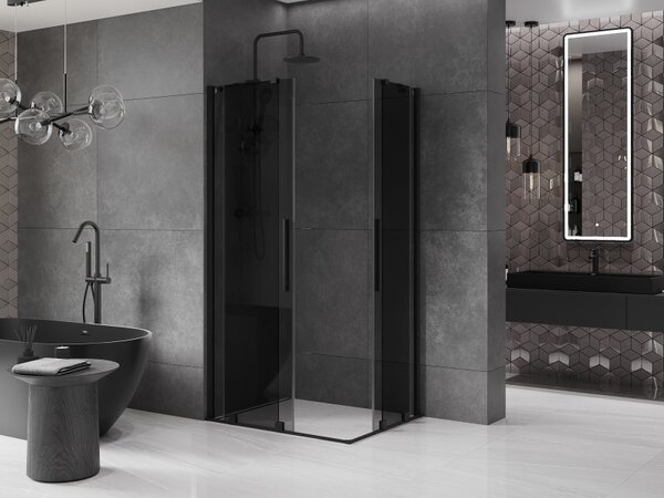 Mexen Velar Duo, cabină de duș cu ușă glisantă 90 x 80 cm, sticlă gri 8 mm, negru mat, 871-090-080-42-70