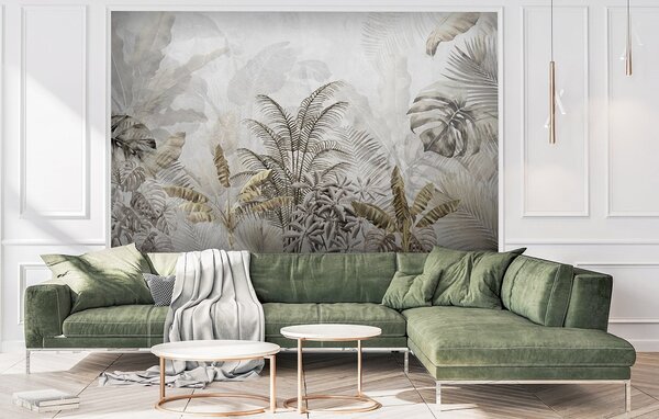 Fototapet Frunze tropicale în siluetă moale, Fototapet designer, Fototapet populare, u71284 - Tapeko.ro