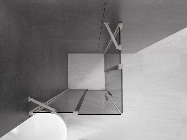Mexen Velar Duo, cabină de duș cu ușă glisantă 80 x 80 cm, sticlă gri 8 mm, oțel periat, 871-080-080-42-97